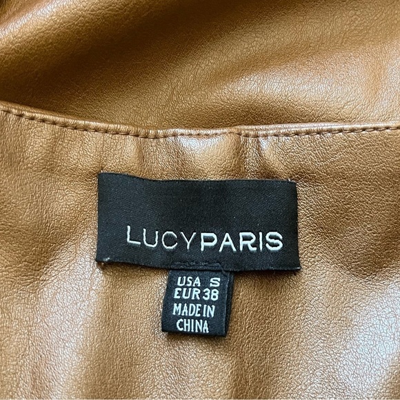 Lucy Paris Tan Faux Leather Paper Bag Waist Pants Small - Picture 8 of 9